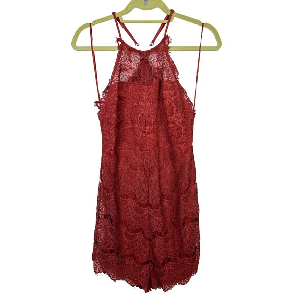 Free People She's Got It Lace Sleeveless Mini Slip Dress Rust Red Button Back S - Picture 2 of 11
